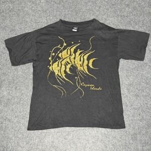 Vintage Diamond Dust Cayman Islands T Shirt Gold Glitter Fish Single Stitch L